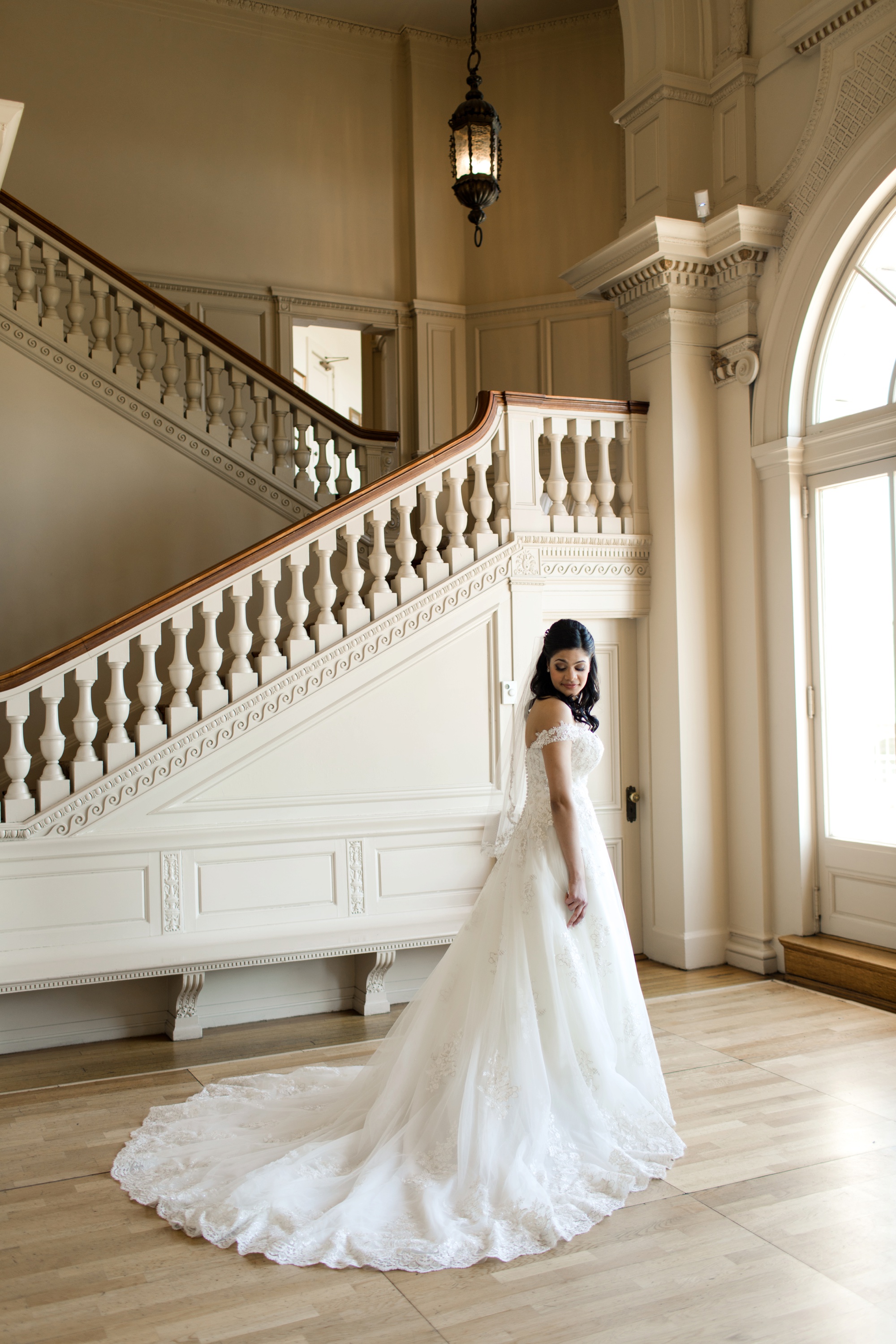 Bride on Staircase at Cairnwood Estate