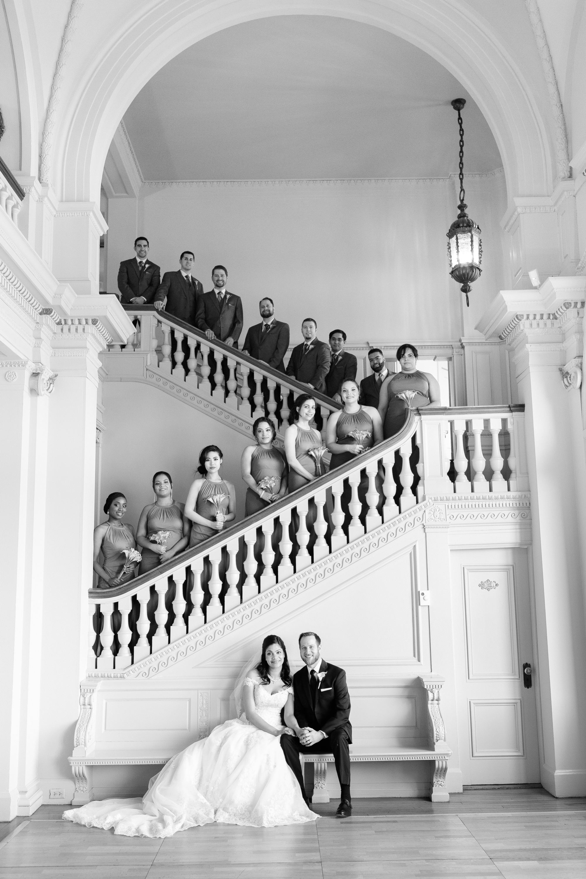 Bridal Party on Stairs at Cairnwood Estate